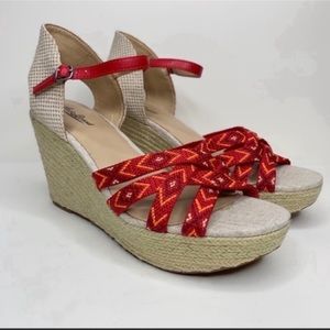 Lucky Brand Red Mahima Espadrille Wedge Sandal 9.5
